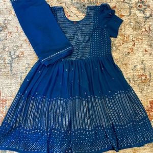 Blue and Silver Indian Anarkali Dress Set